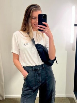 Classic Letter Embroidery Breathable Women's White Short-sleeved T-shirt-ABC18WT