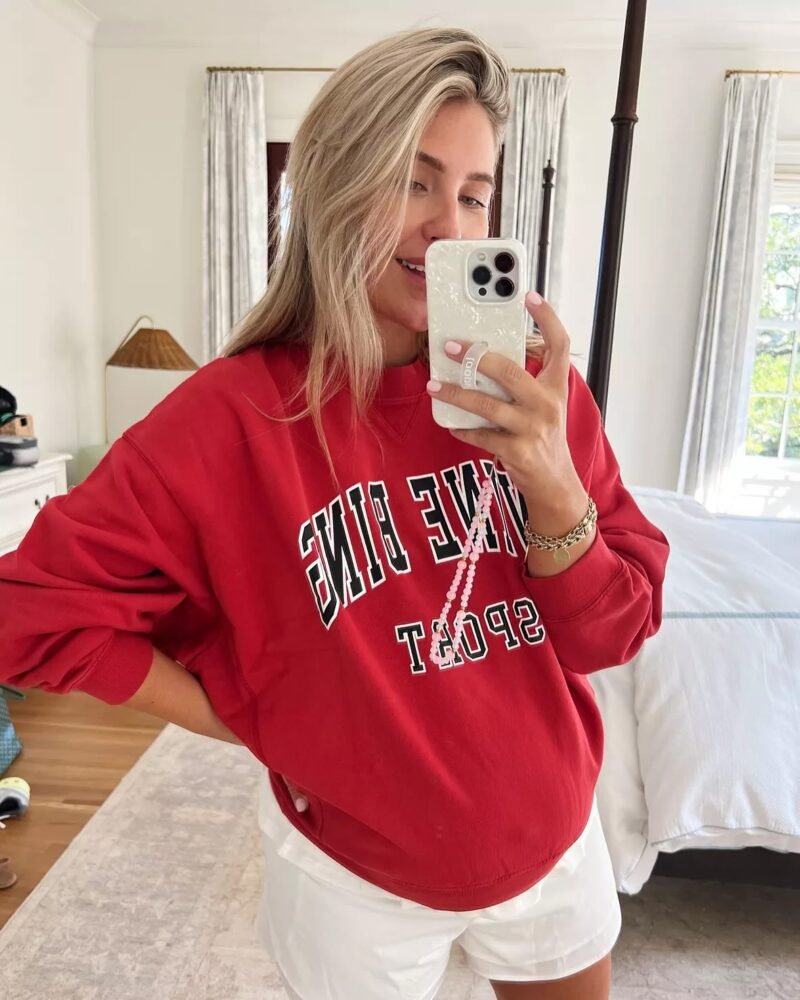 Classic Letter Print Lining Loose Red Women's Sweatshirtr-ABS2423RED
