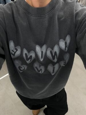 Love Letters Printed Distressed Black and Gray Women's Sweatshirt-ABS2506BK