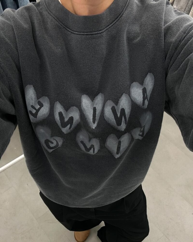 Love Letters Printed Distressed Black and Gray Women's Sweatshirt-ABS2506BK