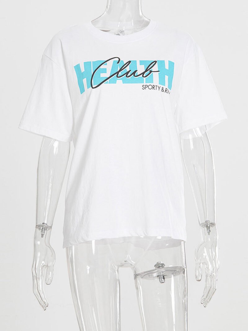 Letter Print White Cotton Short Sleeve T-shirt Tops-GN56 - 图片 2