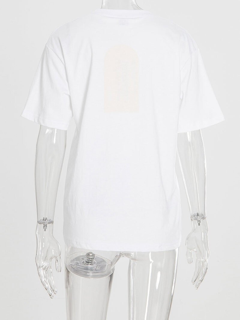 Letter Print White Cotton Short Sleeve T-shirt Tops-GN56 - 图片 4