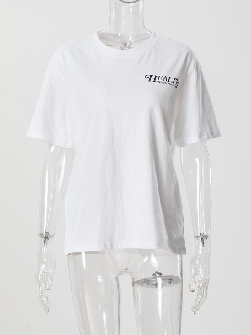 White Letter Print Short Sleeve Tops Tees Women-GN57 - 图片 2