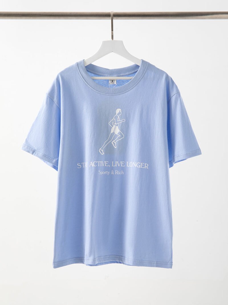Blue Letter Print Short Sleeve T-shirts For Women's Tops-GN54 - 图片 5