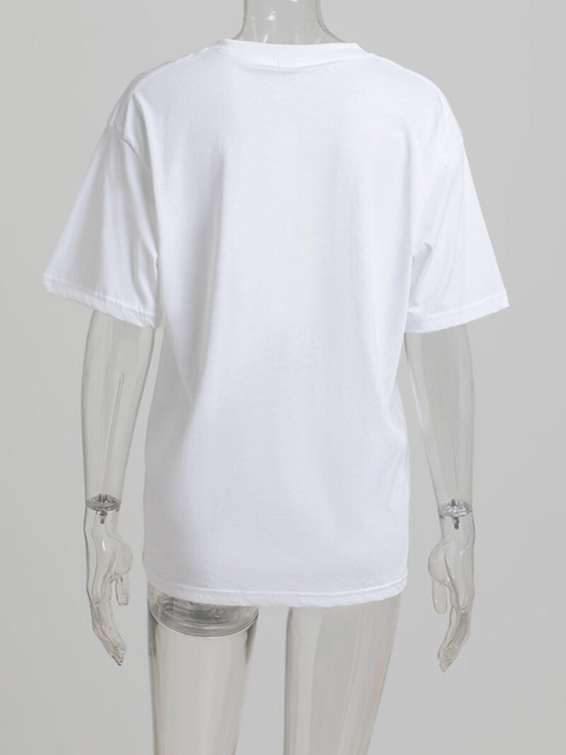 Running Graphic Print Letter White T-shirt Women Tops-GN52 - 图片 4
