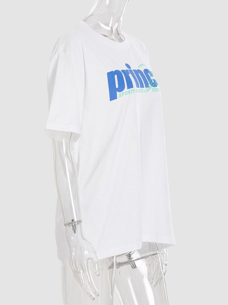 White Cotton Classic Letter Print T-shirt Women-GN55 - 图片 3