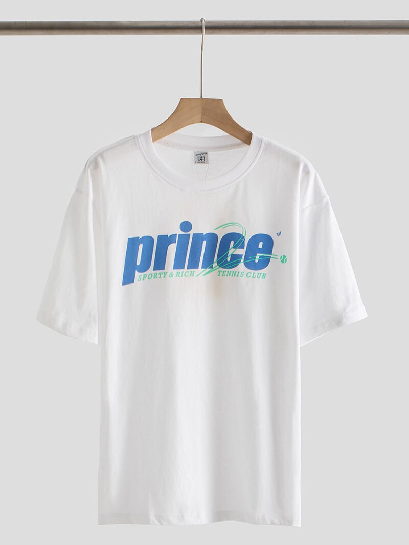 White Cotton Classic Letter Print T-shirt Women-GN55 - 图片 6