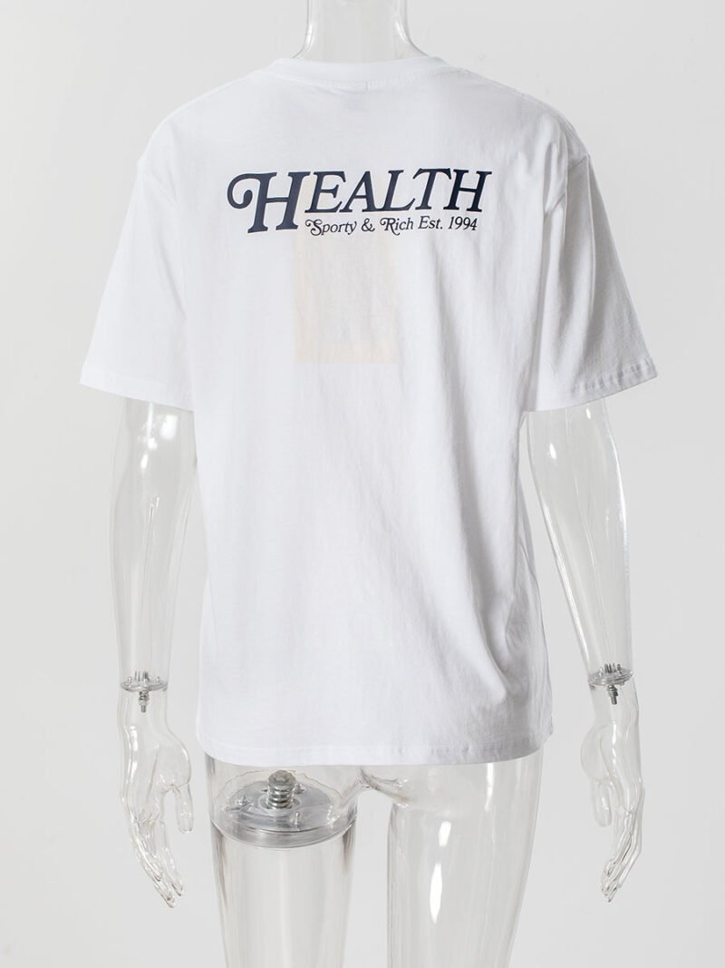 White Letter Print Short Sleeve Tops Tees Women-GN57 - 图片 3