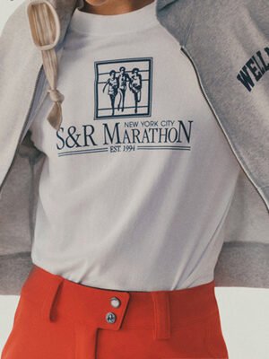 Running Graphic Print Letter White T-shirt Women Tops-GN52