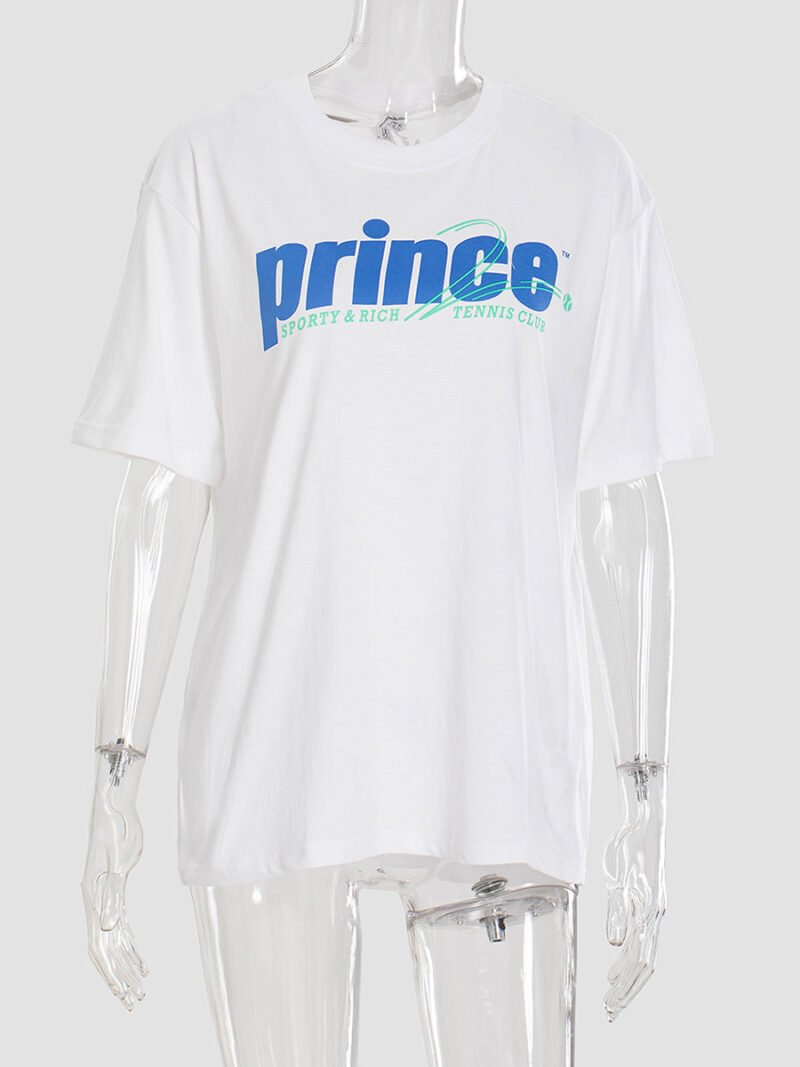 White Cotton Classic Letter Print T-shirt Women-GN55 - 图片 2