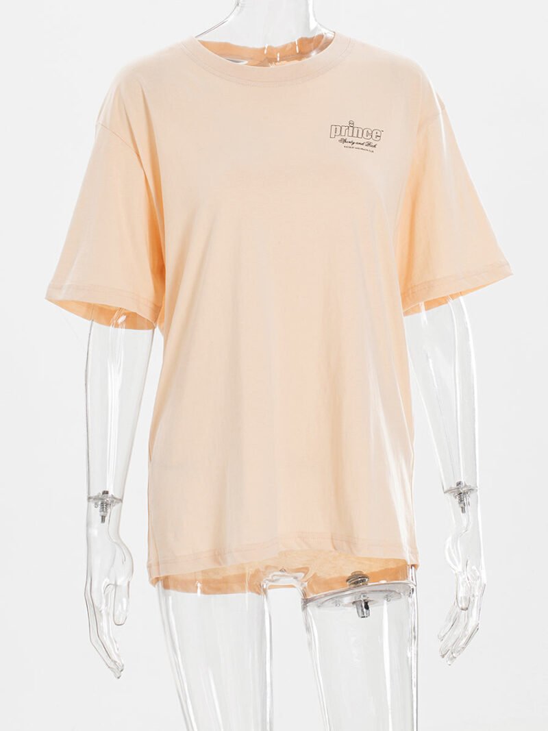 Women's Crew Neck Letter Print Short Sleeve T-shirts-GN59 - 图片 2