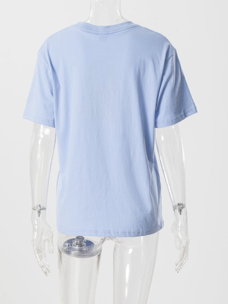 Blue Letter Print Short Sleeve T-shirts For Women's Tops-GN54 - 图片 3