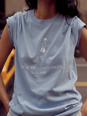 Blue Letter Print Short Sleeve T-shirts For Women's Tops-GN54