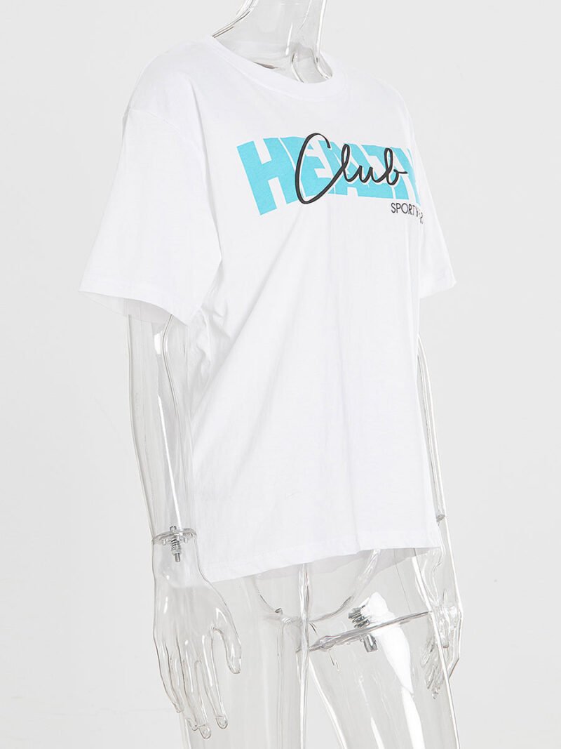 Letter Print White Cotton Short Sleeve T-shirt Tops-GN56 - 图片 3