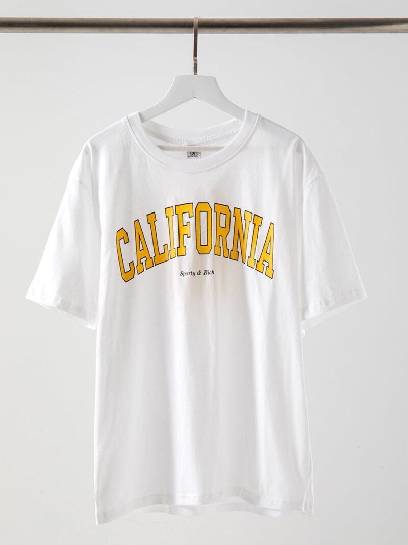Women's White Letter Print Short Sleeve T-shirt-GN53 - 图片 5