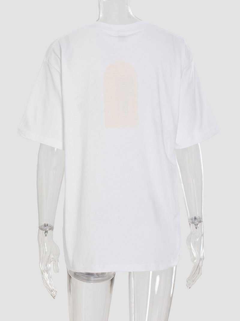 White Cotton Classic Letter Print T-shirt Women-GN55 - 图片 4