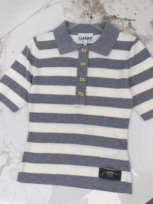 GNT82 Striped Knitted Short Sleeve Sweater