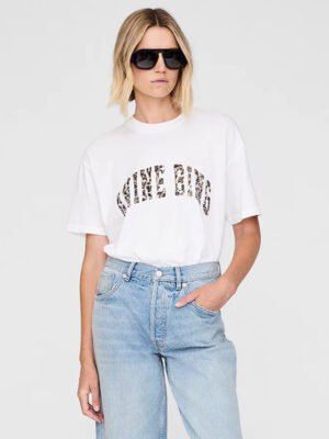 ABNW046 White Leopard Print Letter T-Shirt