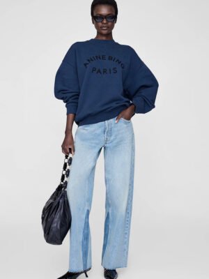 ABNW043 Navy Letter Embroidery Sweatshirt