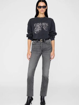 ABNW045 Leopard & Letter Print Washed Vintage Sweatshirt