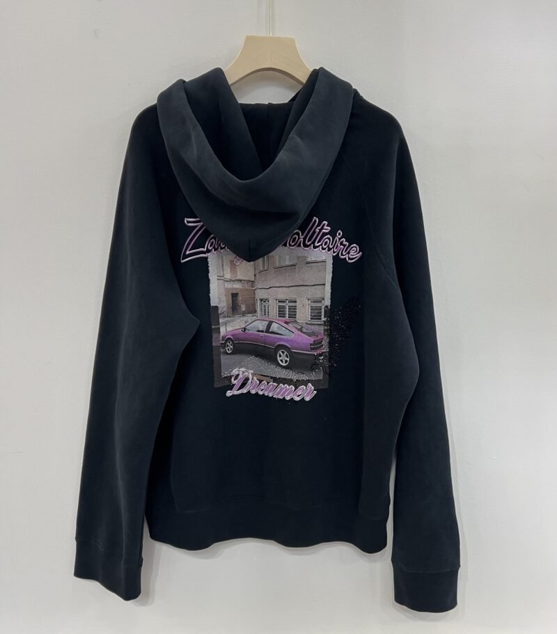 ZDV154 Car Graphic Strass Loose Hoodie Sweatshirt - 图片 8