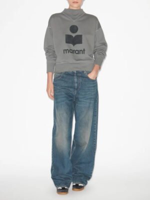 IBL021 Flocked Graphic Stand Collar Oversized Sweatshirt