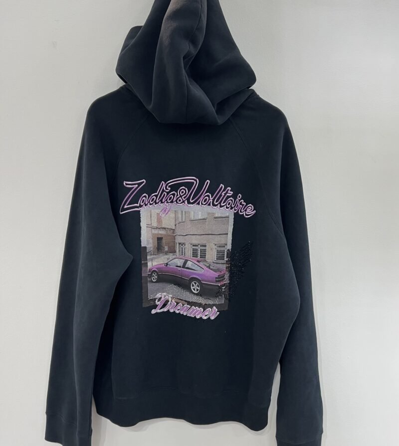 ZDV154 Car Graphic Strass Loose Hoodie Sweatshirt - 图片 6